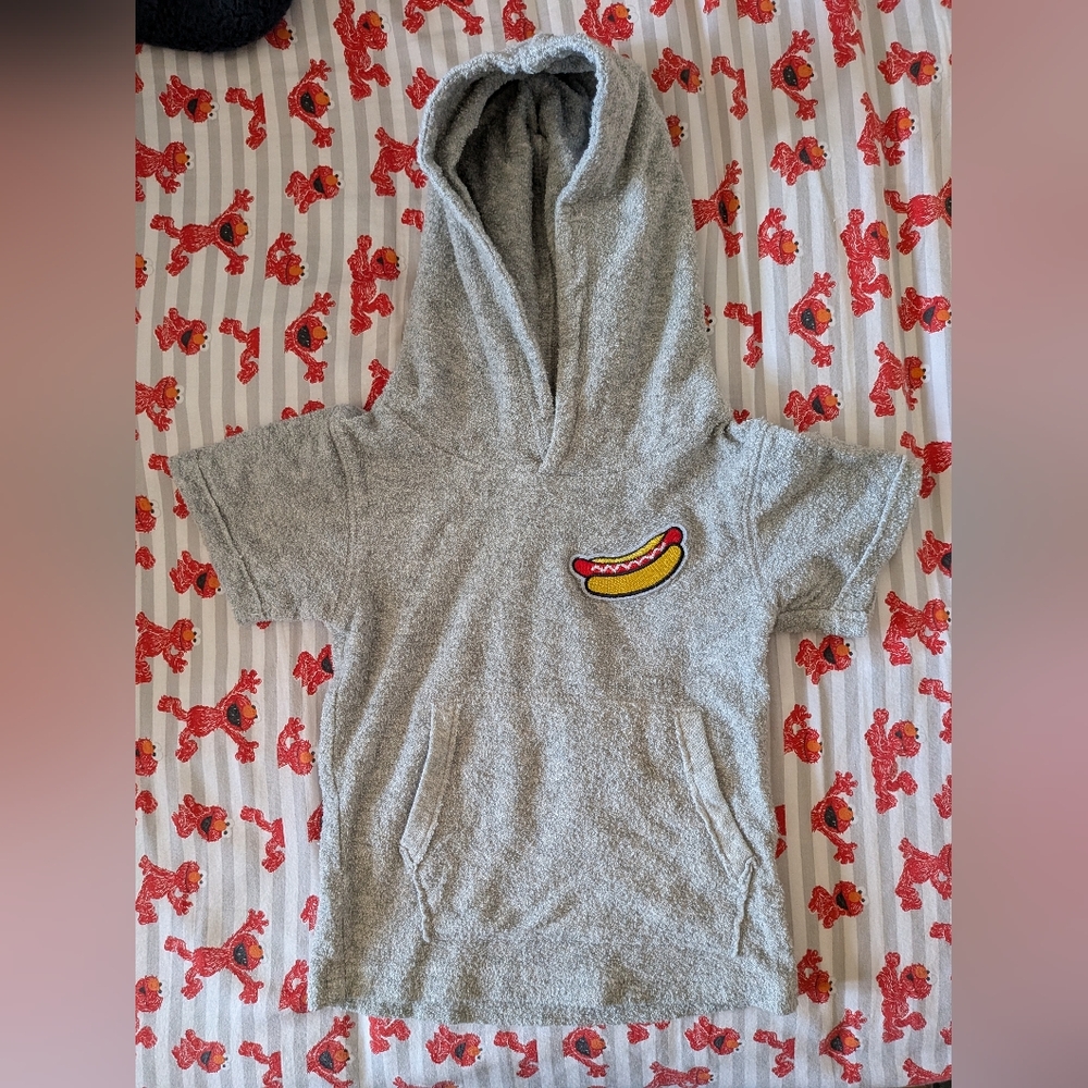 Gray Hooded Hot Dog Logo Swim Coverup Top